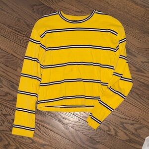 Topshop Yellow and Black Striped Long Sleeve Tee